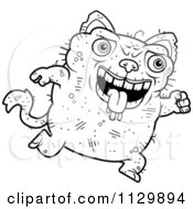Cartoon Clipart Of An Outlined Running Ugly Cat Black And White Vector Coloring Page