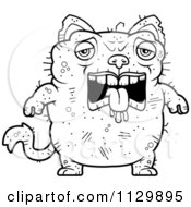 Cartoon Clipart Of An Outlined Sad Ugly Cat Black And White Vector Coloring Page