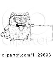 Outlined Ugly Cat With A Sign