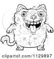 Cartoon Clipart Of An Outlined Drooling Ugly Cat Black And White Vector Coloring Page by Cory Thoman