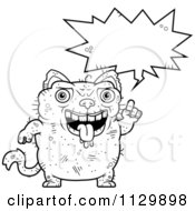 Cartoon Clipart Of An Outlined Talking Ugly Cat Black And White Vector Coloring Page by Cory Thoman