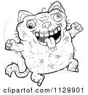 Cartoon Clipart Of An Outlined Jumping Ugly Cat Black And White Vector Coloring Page
