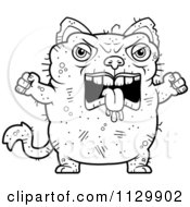 Cartoon Clipart Of An Outlined Angry Ugly Cat Black And White Vector Coloring Page by Cory Thoman