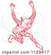 Poster, Art Print Of Red Dancing Tattooed Owl Man Fantasy Creature