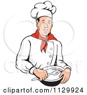 Retro Male Chef Holding A Bowl And Spoon