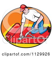 Poster, Art Print Of Retro Carpet Layer Worker In An Oval