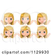 Poster, Art Print Of Blond Angel Christmas Girl With Different Expressions