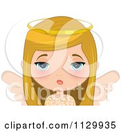 Cartoon Of A Bored Blond Angel Christmas Girl Royalty Free Vector Clipart