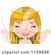 Cartoon Of A Laughing Blond Angel Christmas Girl Royalty Free Vector Clipart