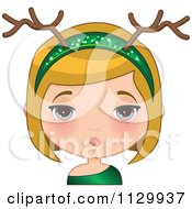 Poster, Art Print Of Bored Blond Christmas Girl Wearing An Antler Head Band