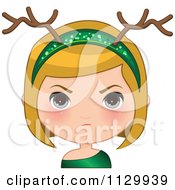 Cartoon Of A Mad Blond Christmas Girl Wearing An Antler Head Band 1 Royalty Free Vector Clipart