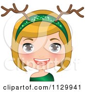Cartoon Of A Blond Christmas Girl Wearing An Antler Head Band 3 Royalty Free Vector Clipart