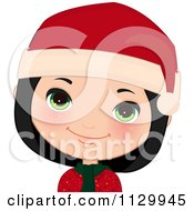 Poster, Art Print Of Happy Black Haired Christmas Girl Smiling And Wearing A Santa Hat 1