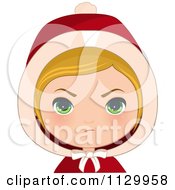 Cartoon Of A Mad Blond Haired Christmas Girl Wearing A Hood Royalty Free Vector Clipart