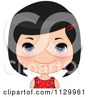 Cartoon Of A Cute Black Haired Girl Wearing A Clip In Her Hair Royalty Free Vector Clipart