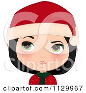 Poster, Art Print Of Annoyed Black Haired Christmas Girl Smiling And Wearing A Santa Hat