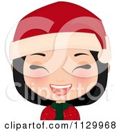 Poster, Art Print Of Laughing Black Haired Christmas Girl Smiling And Wearing A Santa Hat