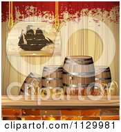 Poster, Art Print Of Pirate Ship Sign Over Barrels Bricks Wood And Grunge