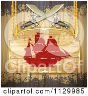 Clipart Of A Pirate Ship Sign With Crossed Knives On Wood With Grunge Royalty Free Vector Illustration by merlinul