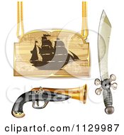 Pirate Ship Sign With A Gun And Sword