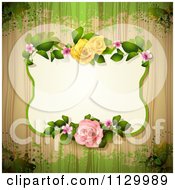 Clipart Of A Rose Flower Frame And Wood Background With Grunge 3 Royalty Free Vector Illustration