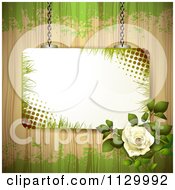 Frame White Rose Flower And Wood Background With Grunge