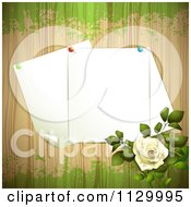 White Rose Flower And Wood Background With Pinned Pages