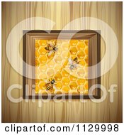 Poster, Art Print Of Bees On A Honey Comb Square Over Wood