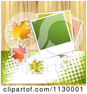 Poster, Art Print Of Background Of Autumn Leaves Photos Halftone And Wood