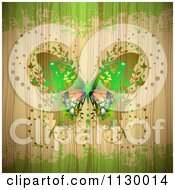 Poster, Art Print Of Butterfly Over Wood With Green Grunge