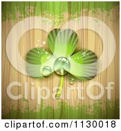 Poster, Art Print Of Dewy Shamrock Clover On Wood Grain With Green Grunge