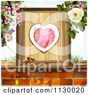 Clipart Of A Butterfly Wooden Box With Heart Flowers And Bricks Royalty Free Vector Illustration