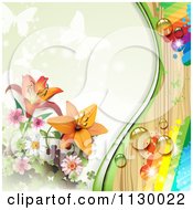 Poster, Art Print Of Butterfly Lily Flower And Wood Background With Rainbows