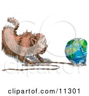 Fat Cat Pulling String Off Of The World by AtStockIllustration