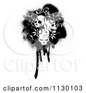 Cartoon Of Black And White Skulls Vines And Grunge Royalty Free Vector Clipart by lineartestpilot