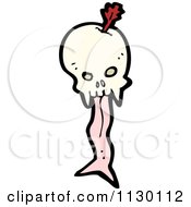 Cartoon Of A Forked Tongued Skull With An Arrow Royalty Free Vector Clipart by lineartestpilot