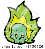 Cartoon Of A Green Skull And Flames 2 Royalty Free Vector Clipart