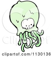 Cartoon Of A Green Skull Ghost 1 Royalty Free Vector Clipart by lineartestpilot