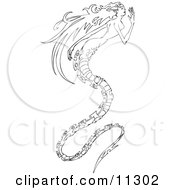 Long Haired Mermaid With A Long Spiny Dragon Like Tail Clipart Illustration