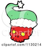 Cartoon Of A Red Skull With A Green Santa Hat 2 Royalty Free Vector Clipart