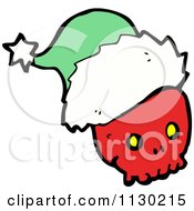 Cartoon Of A Red Skull With A Green Santa Hat 1 Royalty Free Vector Clipart