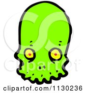 Cartoon Of A Green Alien Skull 3 Royalty Free Vector Clipart by lineartestpilot