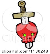 Cartoon Of A Sword Through A Red Skull 1 Royalty Free Vector Clipart by lineartestpilot