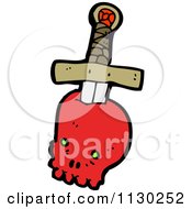 Cartoon Of A Sword Through A Red Skull 4 Royalty Free Vector Clipart by lineartestpilot