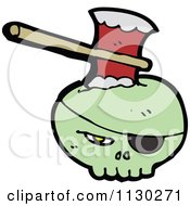 Cartoon Of A Green Pirate Skull With An Axe Royalty Free Vector Clipart