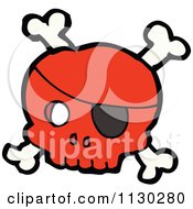 Cartoon Of A Red Pirate Skull With Cross Bones And An Eye Patch 2 Royalty Free Vector Clipart