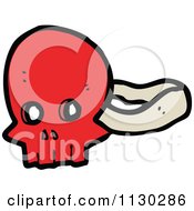 Cartoon Of A Red Skull With A Worm Royalty Free Vector Clipart by lineartestpilot