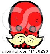 Cartoon Of A Red Skull With A Mustache 4 Royalty Free Vector Clipart by lineartestpilot