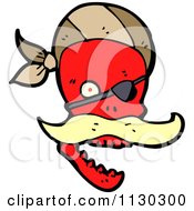 Red Pirate Skull With A Mustache Eye Patch And Bandana