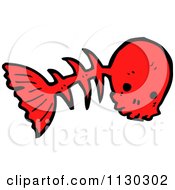 Cartoon Of A Red Skull On A Fish Bone 1 Royalty Free Vector Clipart